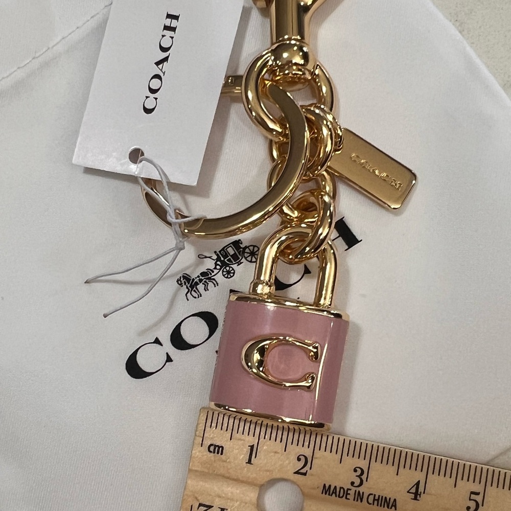 COACH Pink Enamel Padlock Key Charm with Gold Hardware - Picture 6 of 7